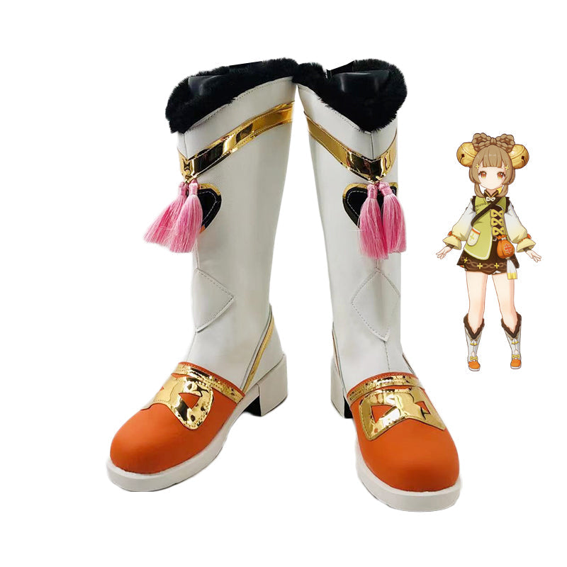 Genshin Impact Yaoyao Costume Full Set+Wigs+Boots+Basket+Dolls Halloween Carnival Whole Set Costume Outfit For Kids and Adults