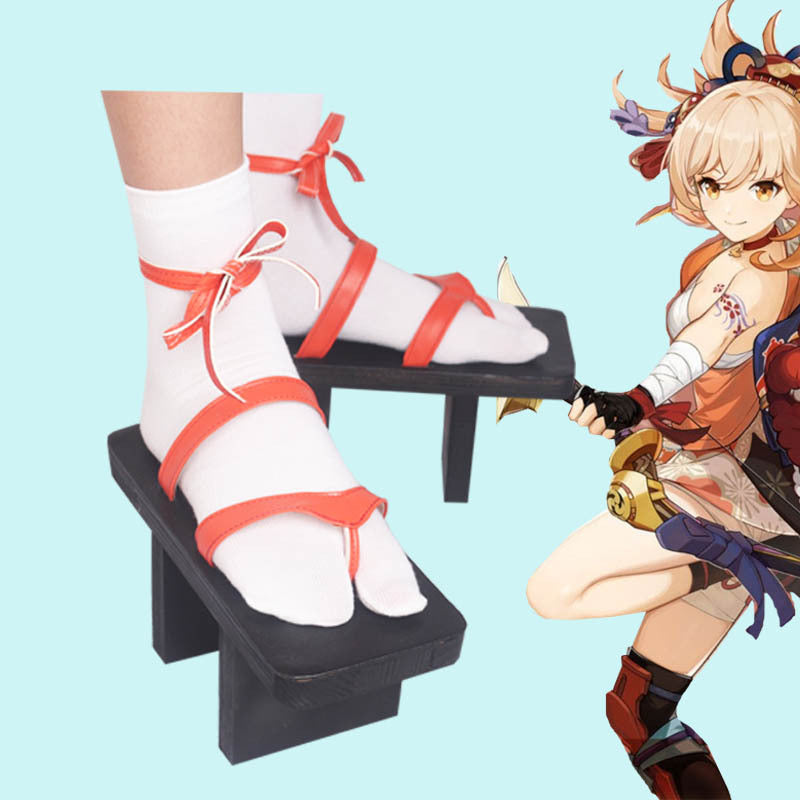 Genshin Impact Yoimiya Halloween Cosplay Shoes Yoimiya Cosplay Wooden Clogs