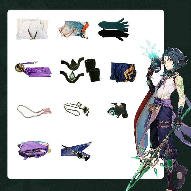 Genshin Impact Yaksha Xiao Whole Set Costume+Wigs+Boots+Mask Halloween Party Costume Set