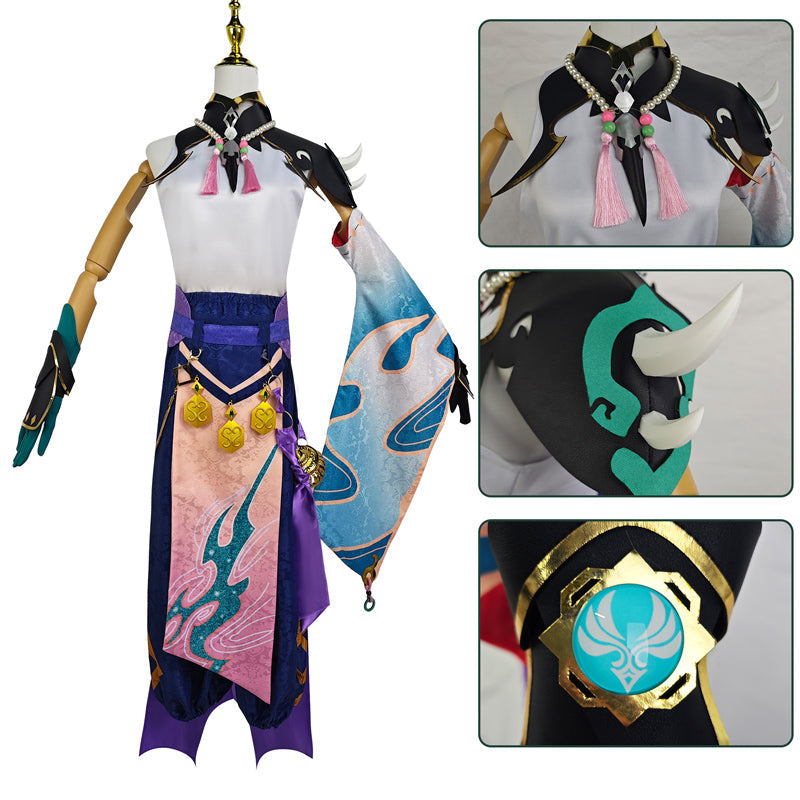 Genshin Impact Yaksha Xiao Cosplay Costume and Wigs Set Halloween Carnival Costume