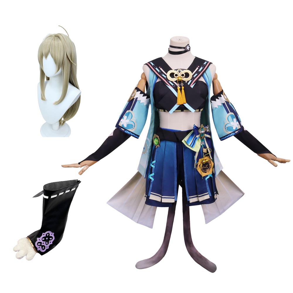 Genshin Impact Kirara Costume+Wigs+Boots Halloween Carnival Costume Set