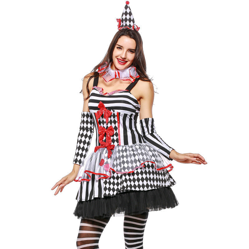 Halloween Clown Jester Cosplay Costume Dress For Women