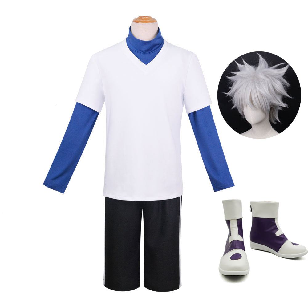Killua Zoldyck Cosplay Costume Outfit+Wigs+Cosplay Shoes Halloween Costume Set