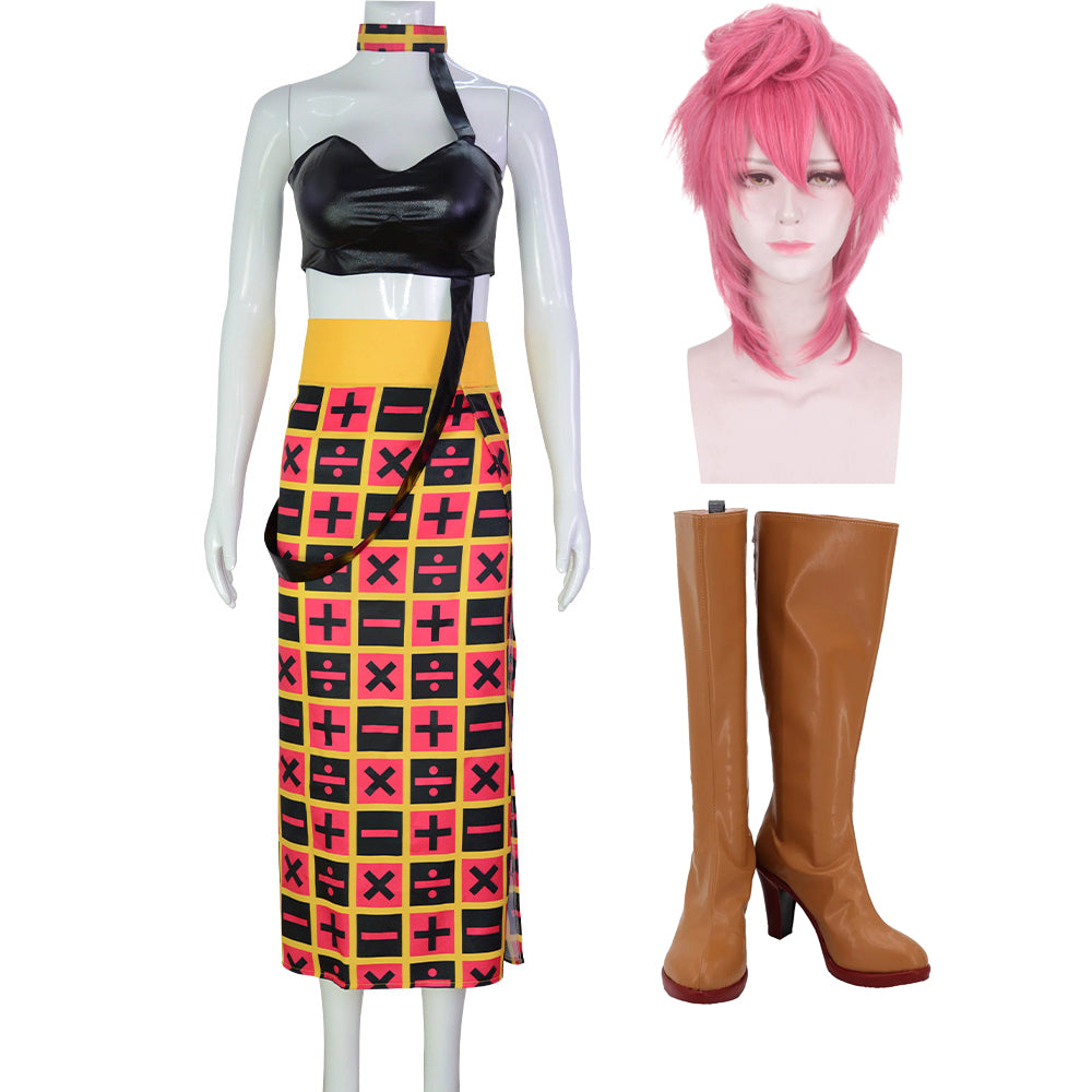 JOJO Trish Una Costume +Wigs+Boots Whole Set Halloween Cosplay Outfit