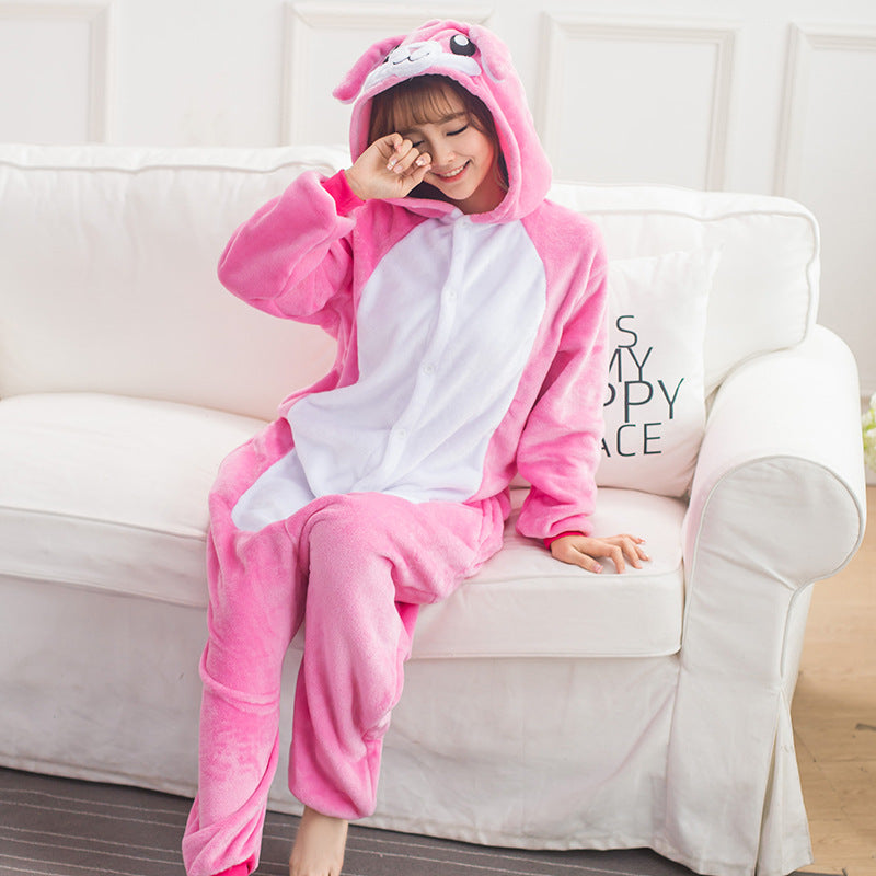 Kigurumi Animal Onesies Pink Rabbit Hoodie Pajamas