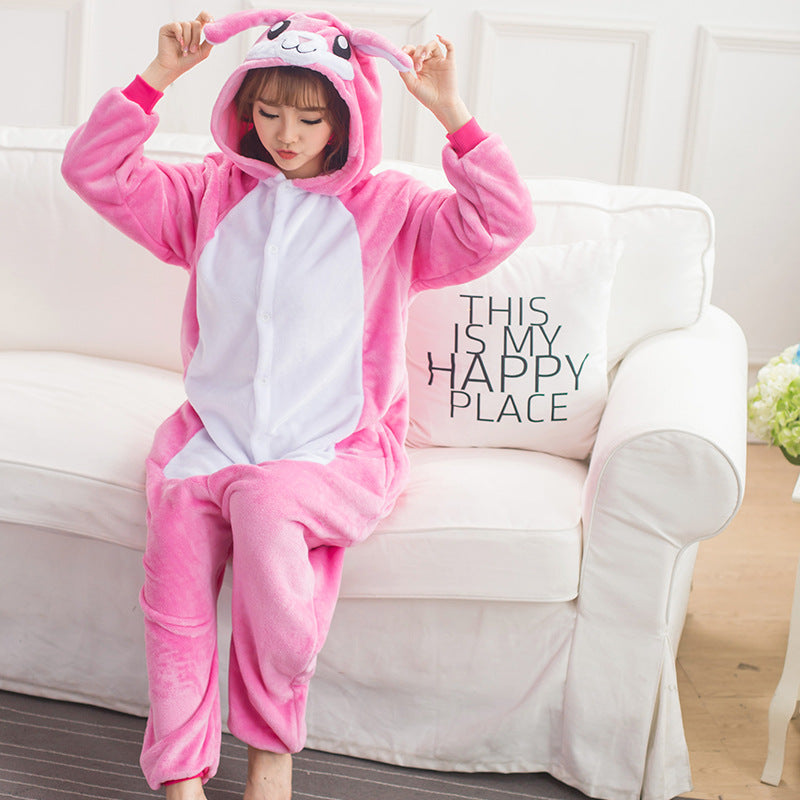 Kigurumi Animal Onesies Pink Rabbit Hoodie Pajamas