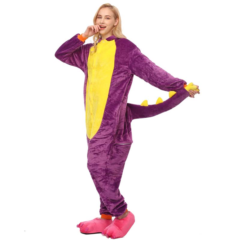 Kigurumi Animal Onesies Purple Dragon Hoodie Pajamas