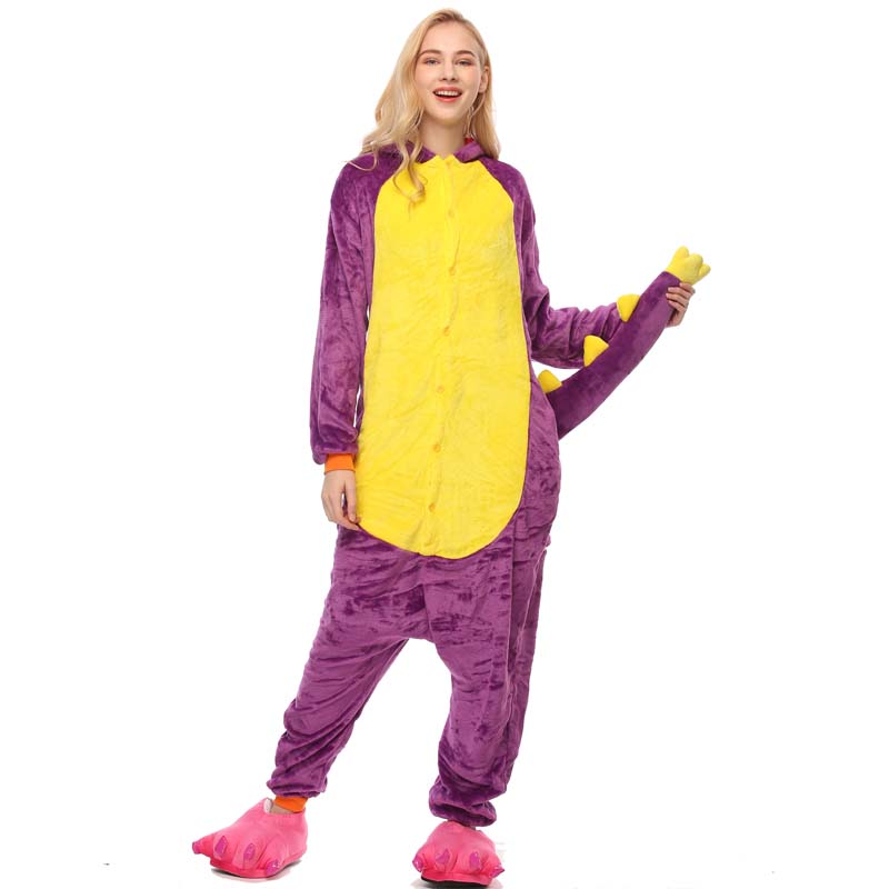 Kigurumi Animal Onesies Purple Dragon Hoodie Pajamas