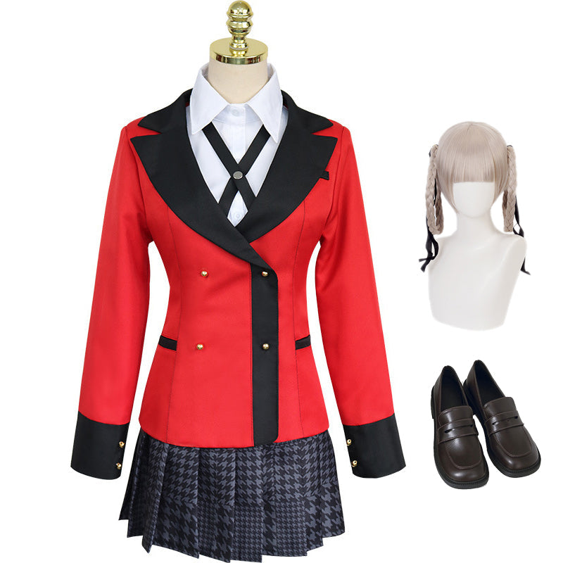 Kakegurui Kirari Momobami Full Set Cosplay Uniform Costume With Wigs and Shoes Halloween Costume Outfit Set