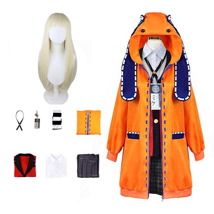 Kakegurui Runa Yomozuki Full Set Cosplay Costume Uniform With Hoooded Cloak Halloween Costume Outfit Set