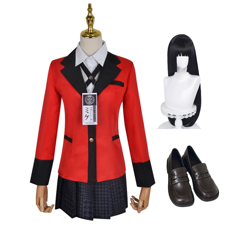 Kakegurui Yumeko Jabami Uniform Costume+Wigs+Shoes Halloween Carnival Party Costume Outfit Set