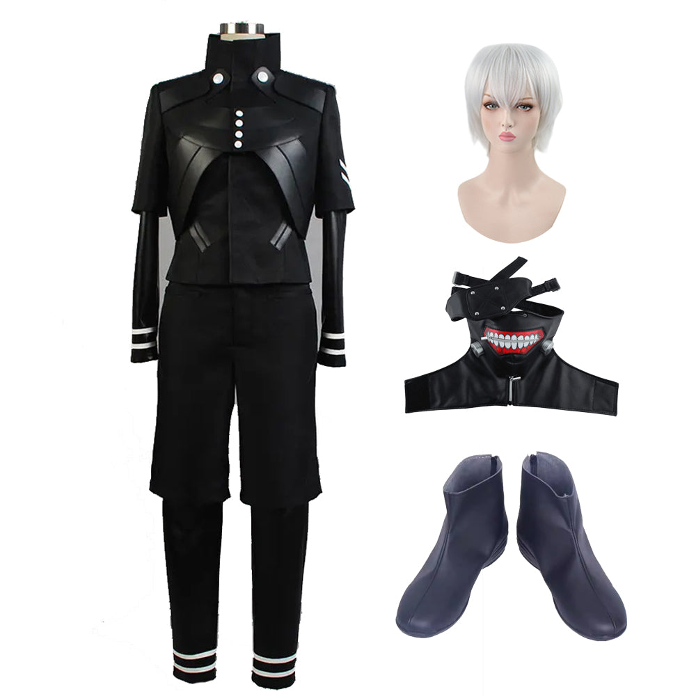 Ken Kaneki Season 2 Costume Full Set With Wigs Mask and Boots Halloween Cosplay Outfit Set
