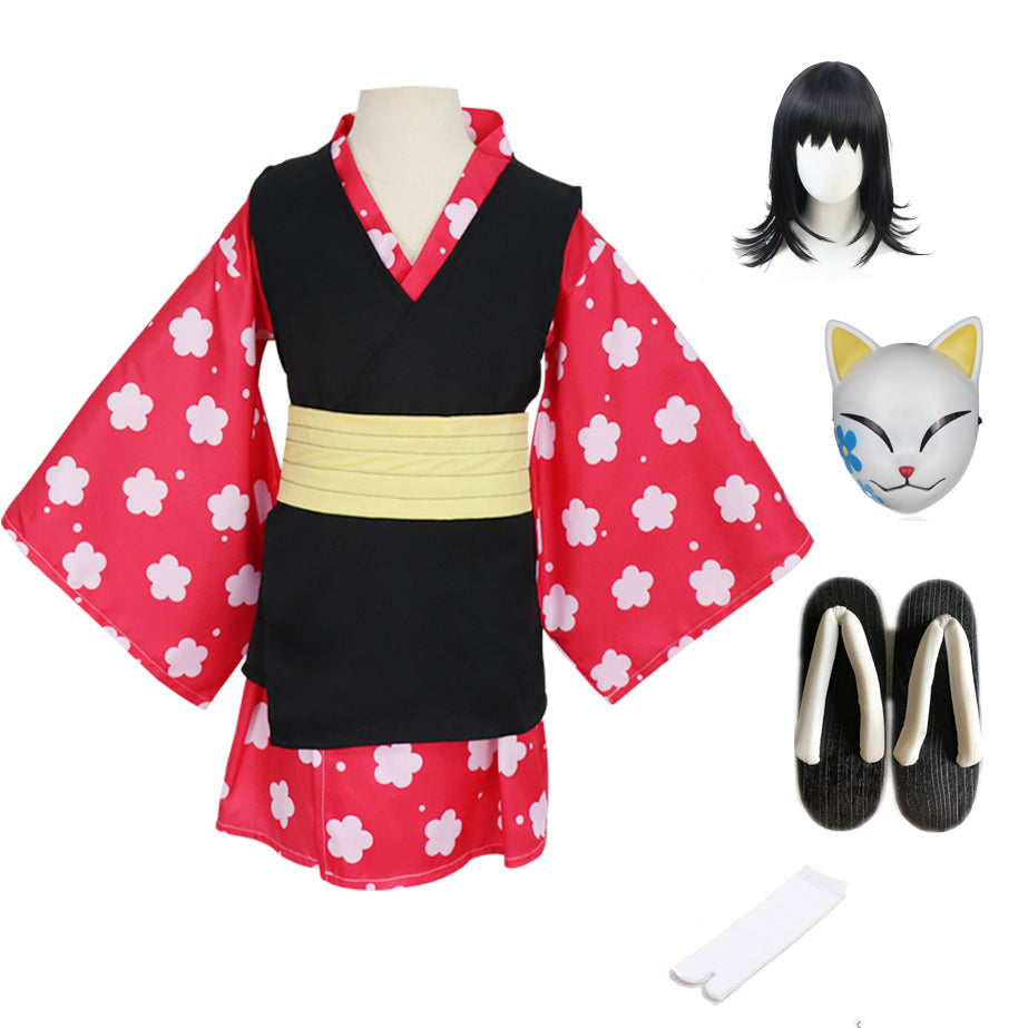 Kids/Adults Anime  Makomo Costume+Wigs+Mask+Shoes+Socks Whole Set Halloween Cosplay Outfit