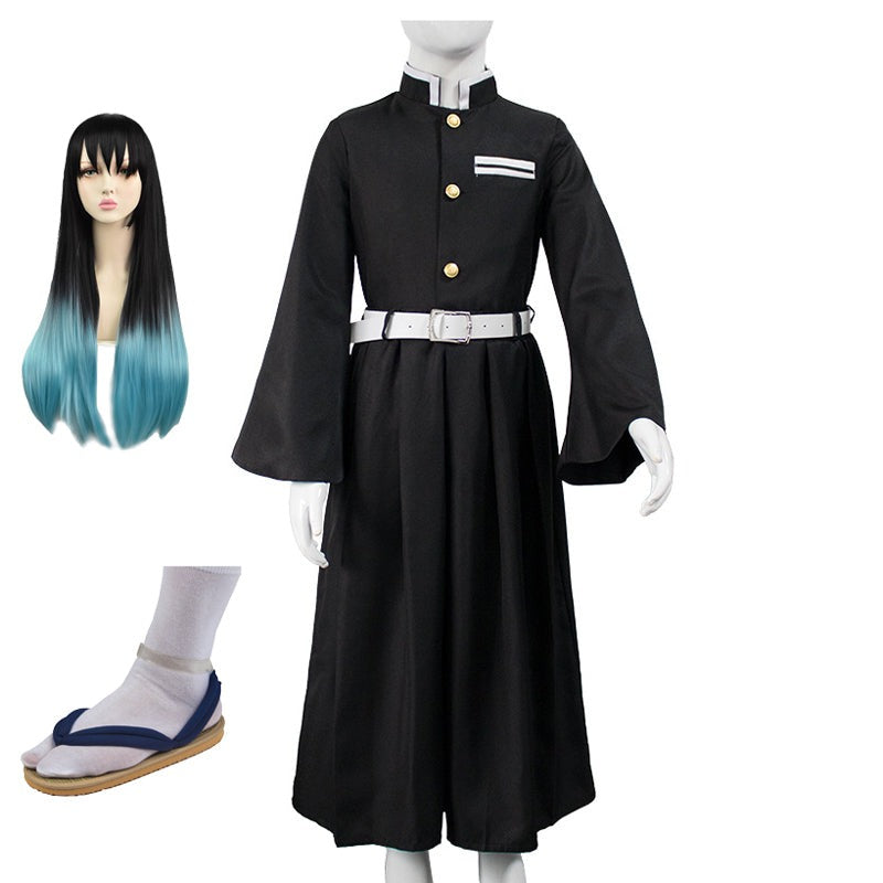 Kids Version Anime  Muichiro Tokito Cosplay Costume+Wigs+Shoes Full Set Halloween Costume