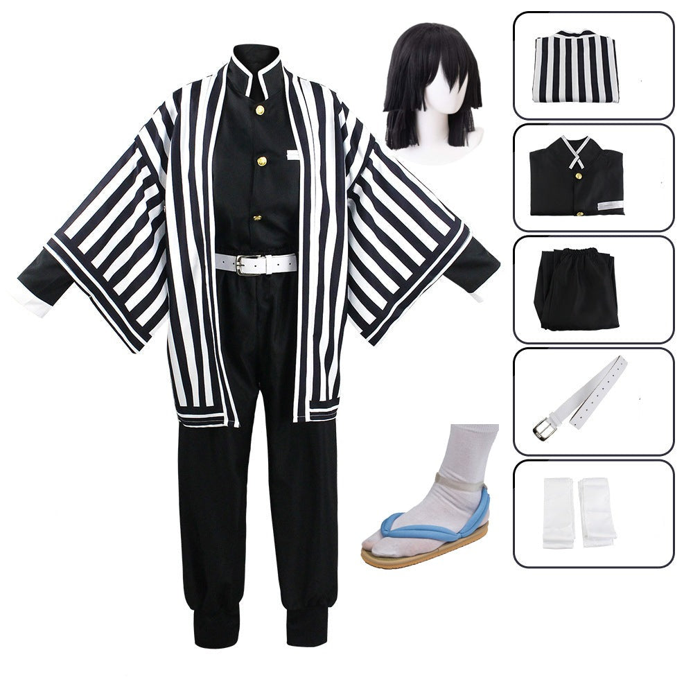 Kids Version Anime Obanai Iguro Full Set Cosplay Costume With Wigs and Shoes Halloween Cosplay