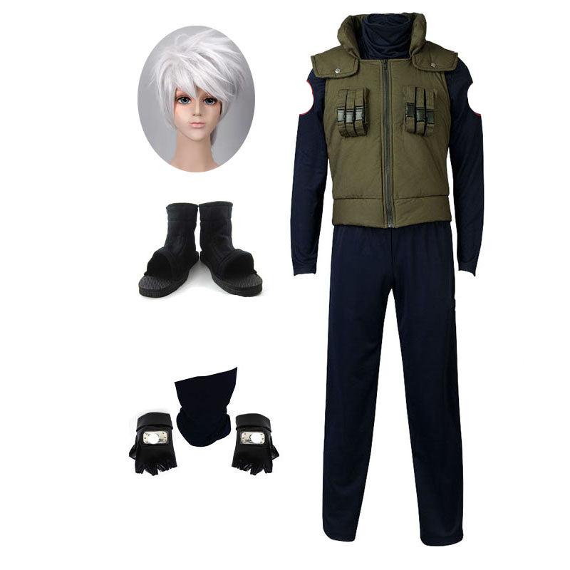 Kids Version Anime Hatake Kakashi Full Set Costume+Wigs+Shoes Halloween Cosplay Outfit
