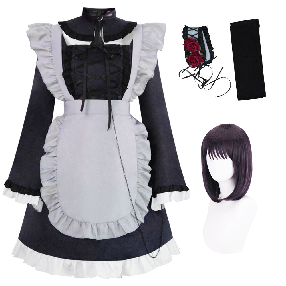 Kitagawa Marin Shizuku Kuroe Costume Black Maid Gown Costume and Wigs Set Halloween Cosplay Outfit