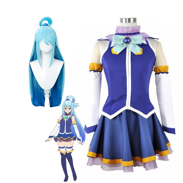 KonoSuba: God's Blessing on this Wonderful World! Aqua Costume And Wigs Full Set Halloween Carnival Costume Outfit