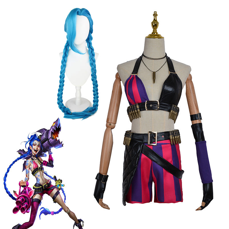 League of Legends Costume Arcane Jinx Whole Set Cosplay Costume and Wigs Suit Cosplay Outfit