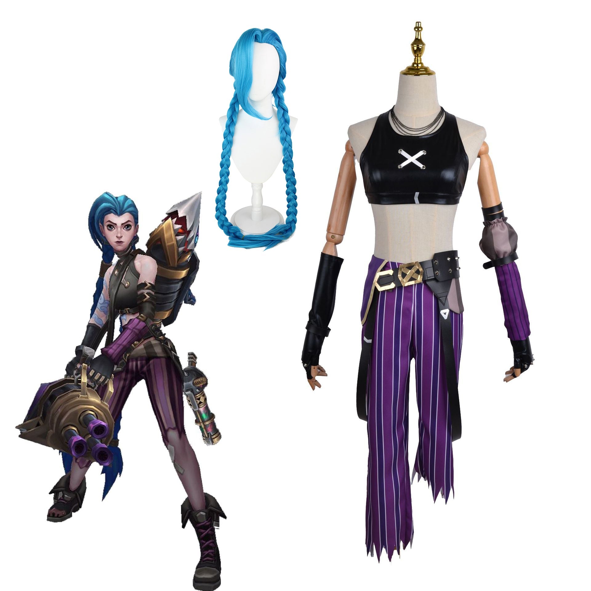 League of Legends Costume LOL Arcane Jinx Costume Full Set With Wigs