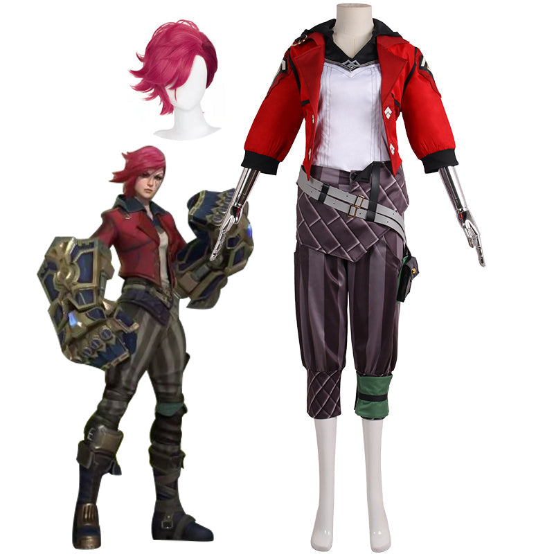League of Legends Arcane Vi Costume Full Set With Wigs Halloween Cosplay Outfit