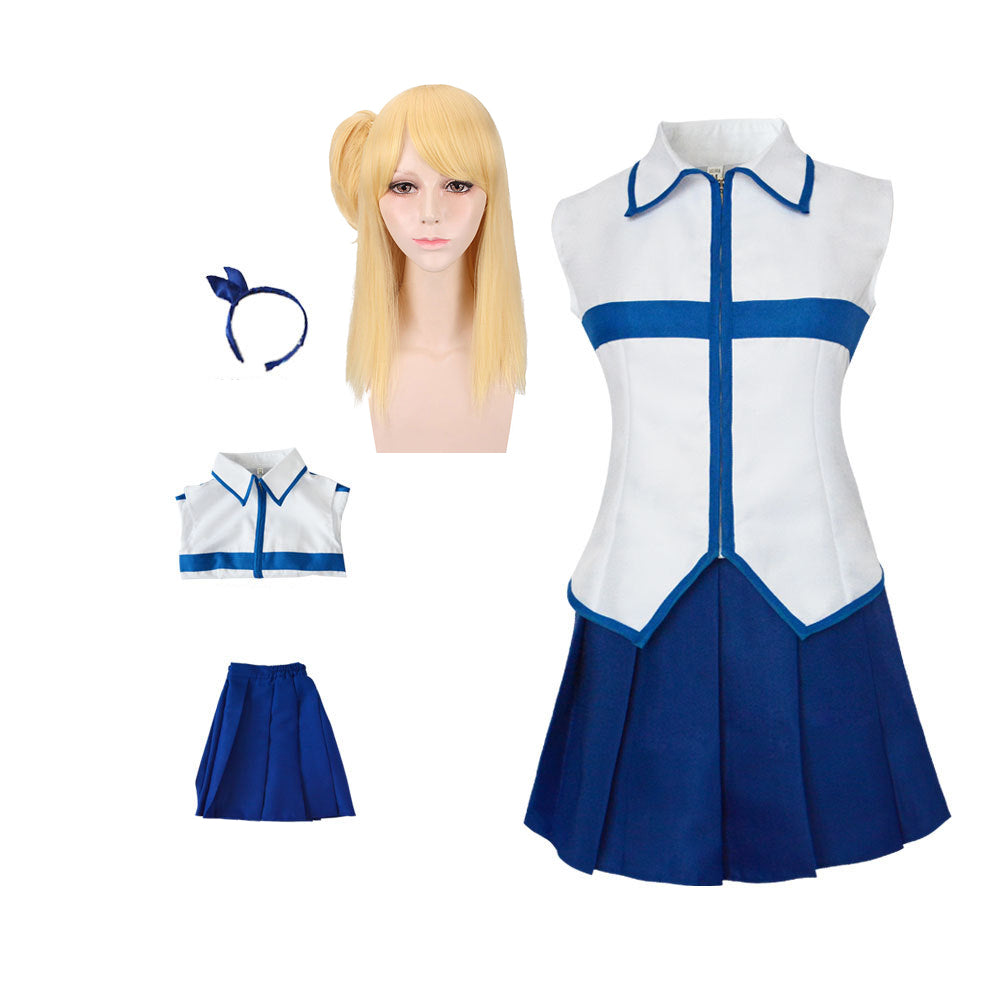 Lucy Heartfilia Blue Skirt Uniform Costume Halloween Cosplay Outfit