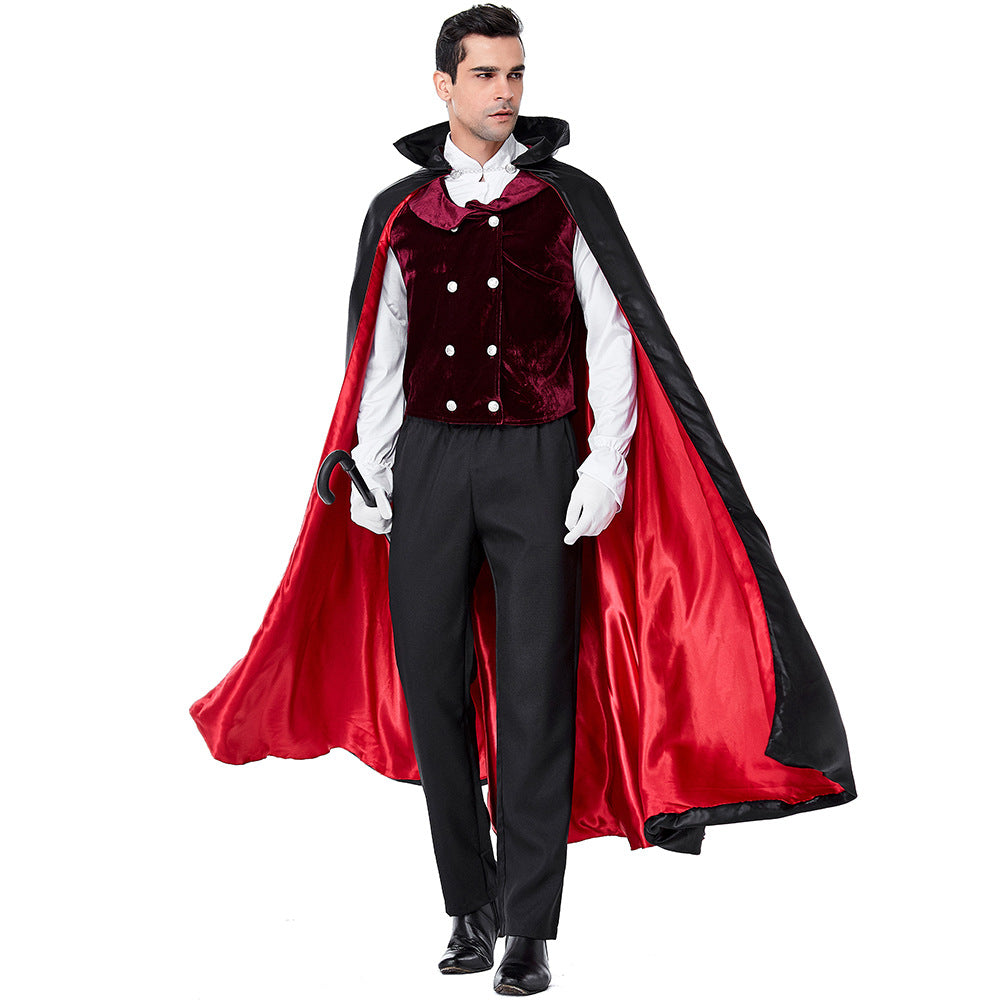 Men Gothic Vampire Dracula Count Cosplay Costume For Halloween Party Performance
