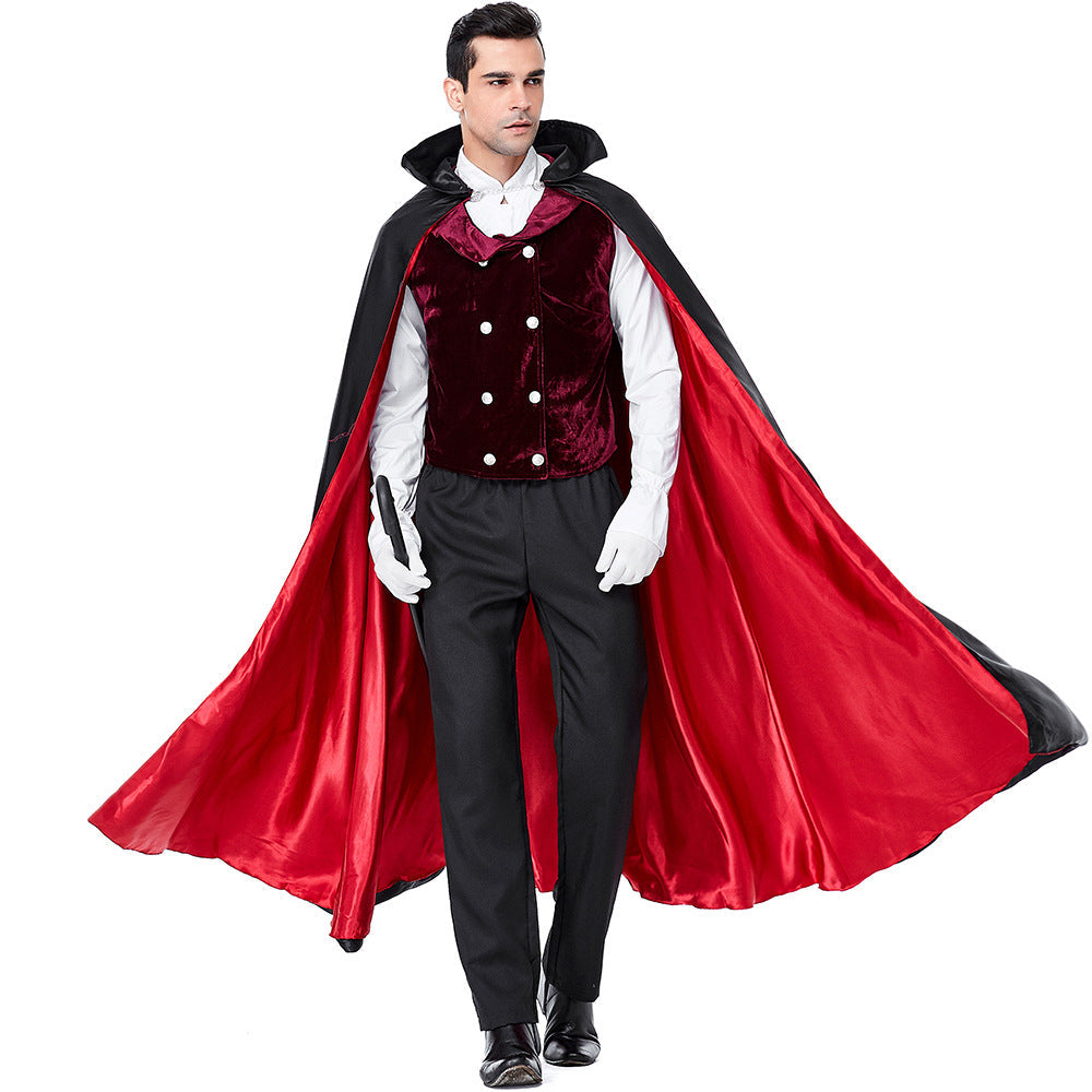 Men Gothic Vampire Dracula Count Cosplay Costume For Halloween Party Performance