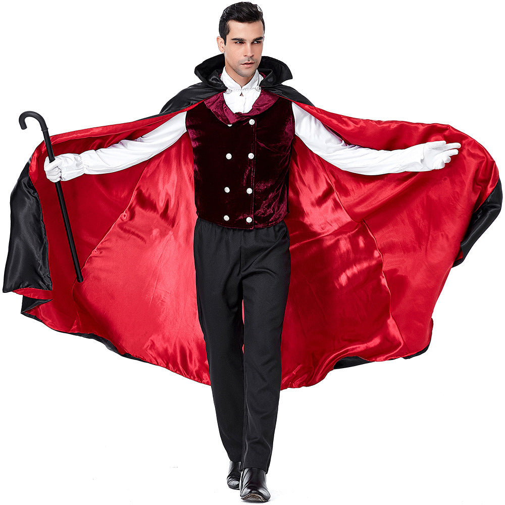 Men Gothic Vampire Dracula Count Cosplay Costume For Halloween Party Performance