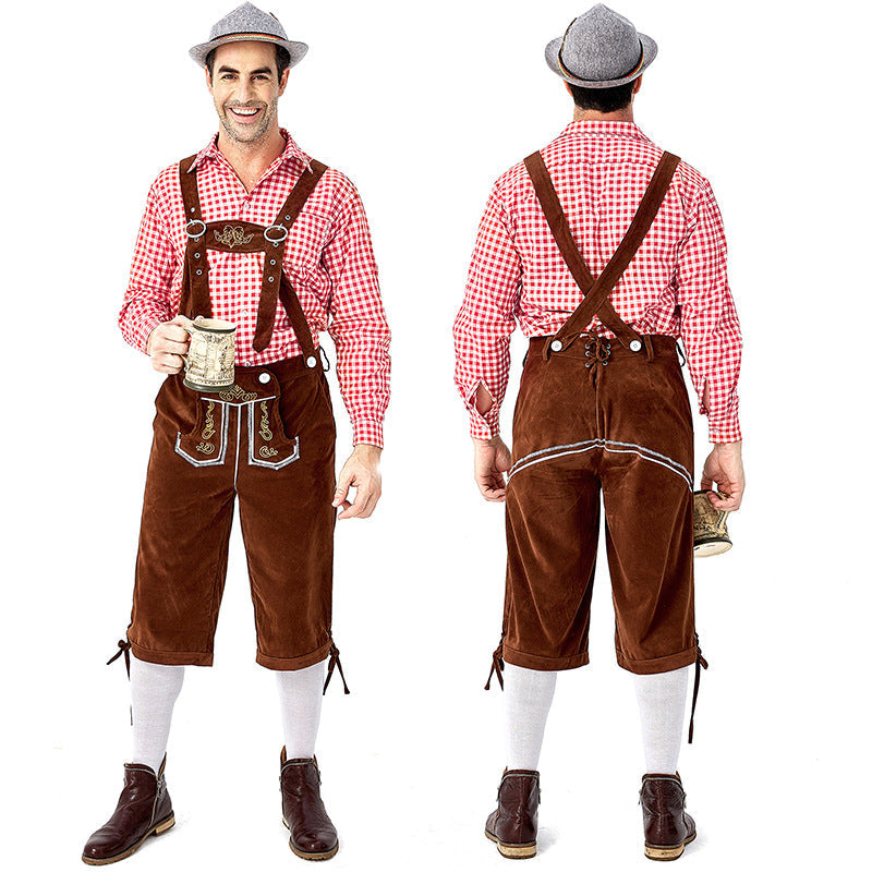 Men's Bavarian Oktoberfest Lederhosen Guy Costume Full Set With Hat
