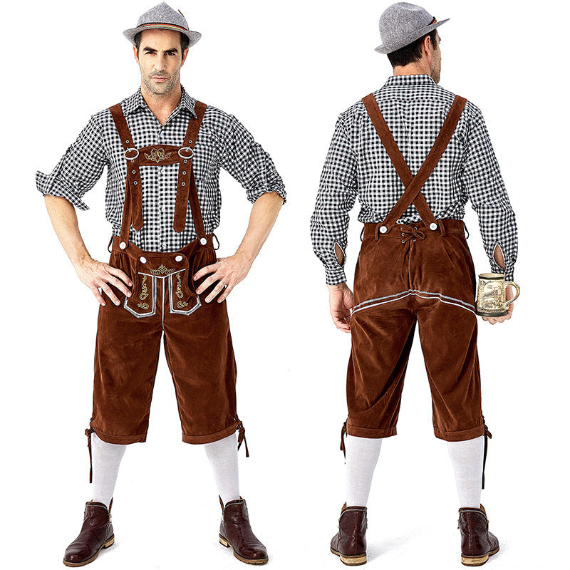 Men's Bavarian Oktoberfest Lederhosen Guy Costume Full Set With Hat