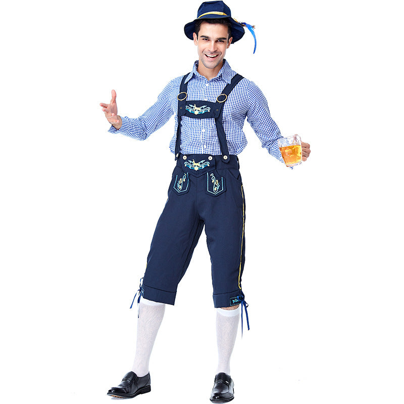 Men's Bavarian Oktoberfest Lederhosen Guy Costume Shorts and Top