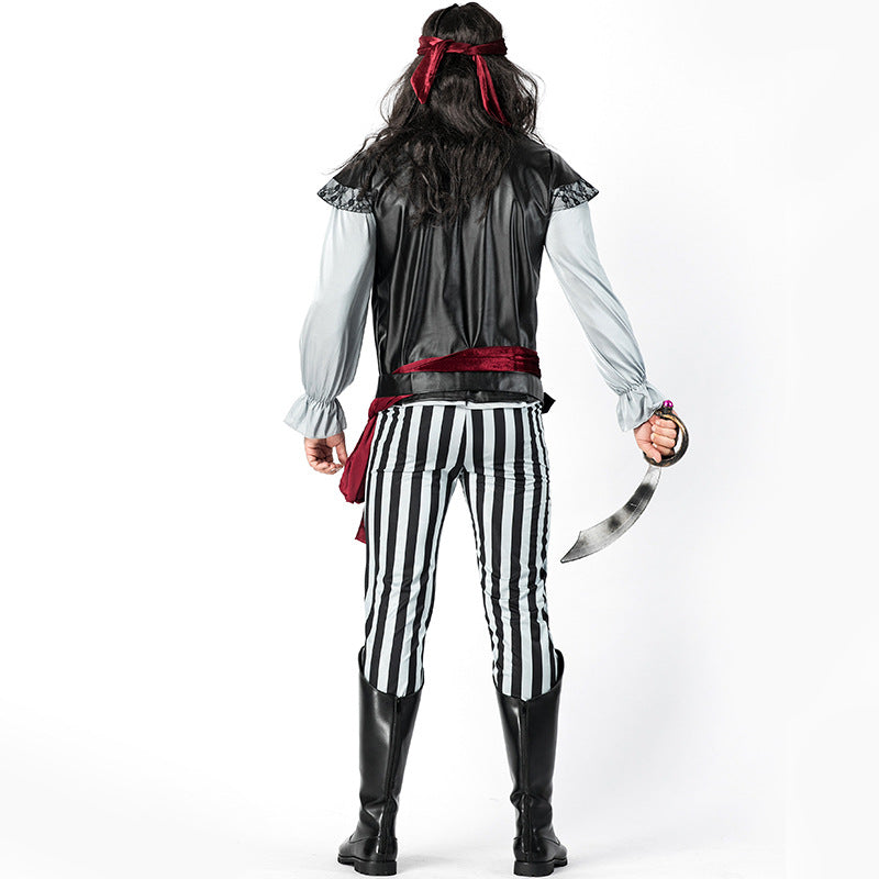 Men's Black And White Striped Jack Captain Pirate Costume Halloween/Stage Performance/Party