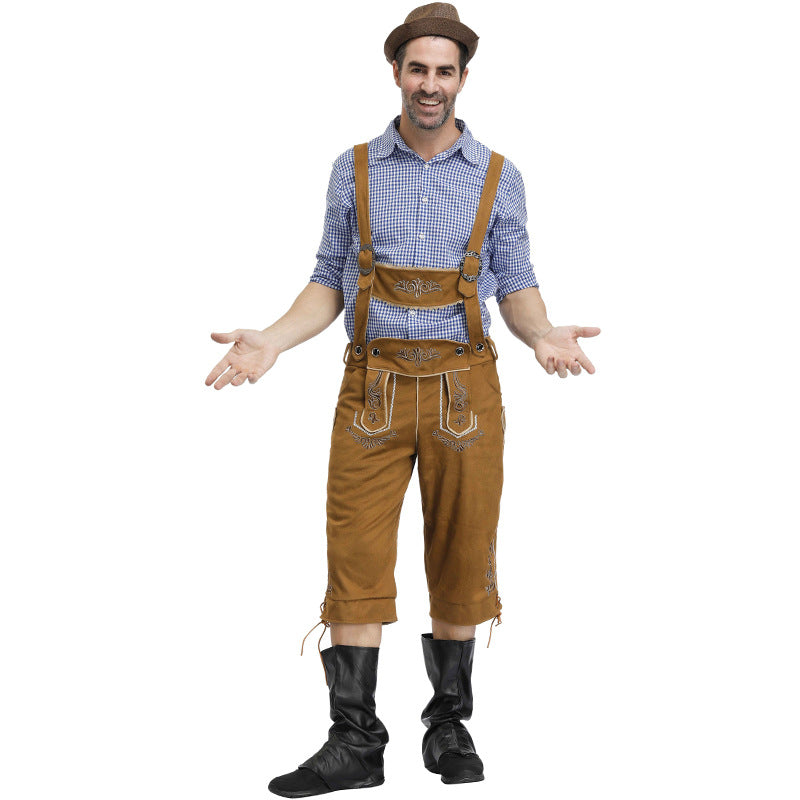 Men's Delux German Bavarian Oktoberfest Lederhosen Guy Costume long Pants and Top