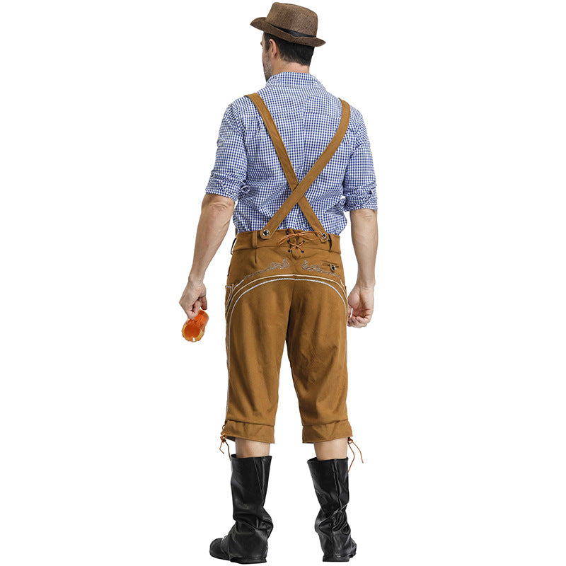 Men's Delux German Bavarian Oktoberfest Lederhosen Guy Costume long Pants and Top