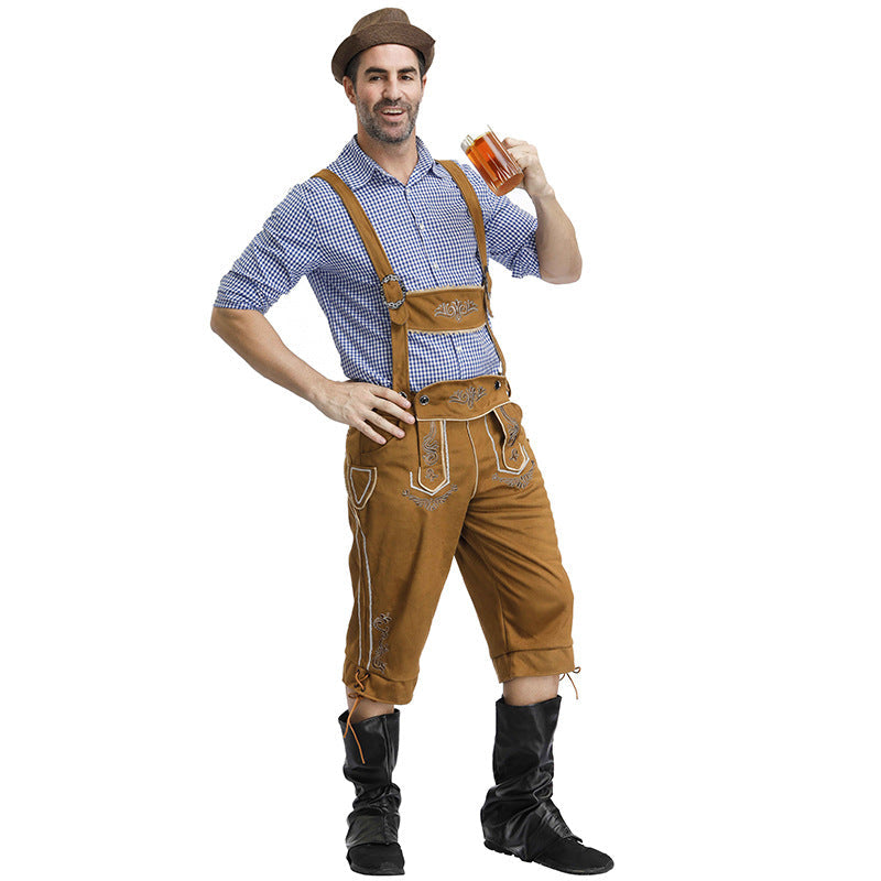 Men's Delux German Bavarian Oktoberfest Lederhosen Guy Costume long Pants and Top