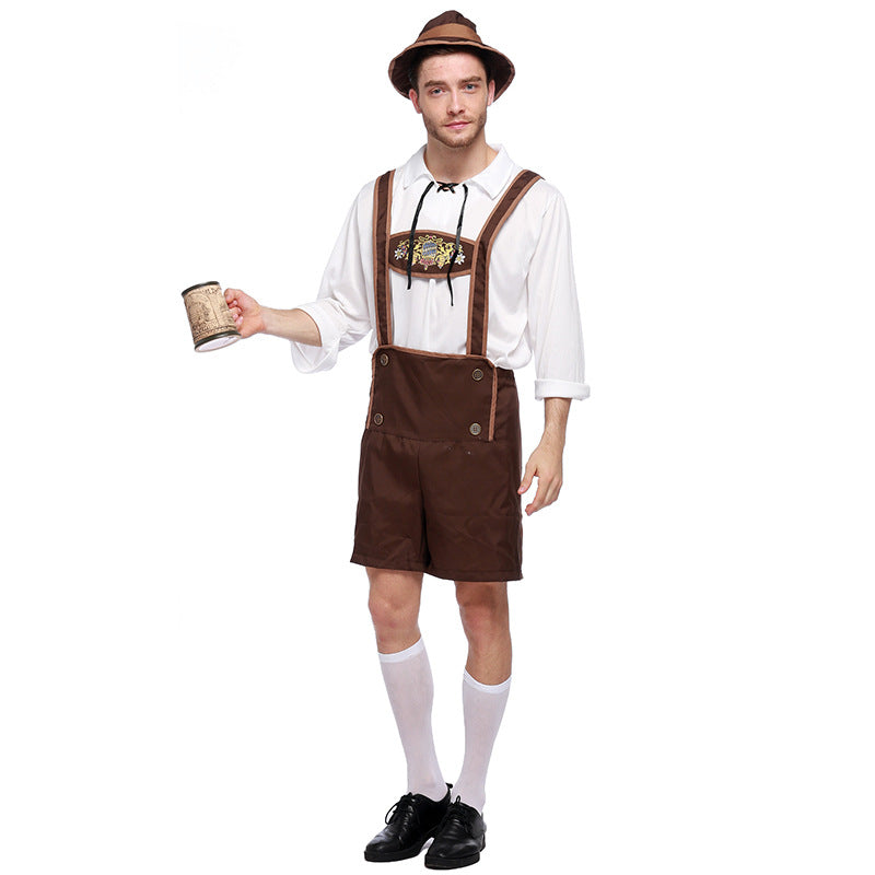 Men's German Bavarian Oktoberfest Lederhosen Guy Costume With Hat