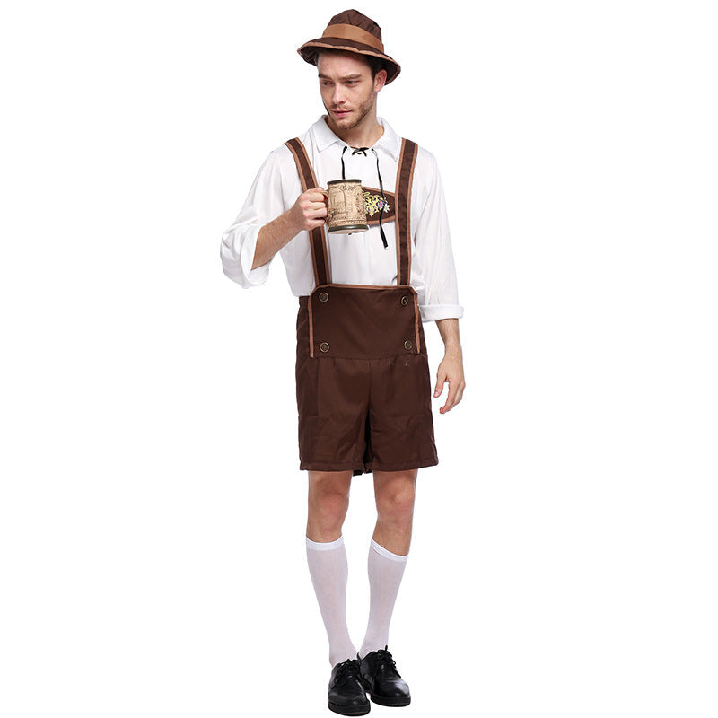 Men's German Bavarian Oktoberfest Lederhosen Guy Costume With Hat
