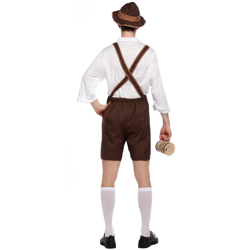 Men's German Bavarian Oktoberfest Lederhosen Guy Costume With Hat