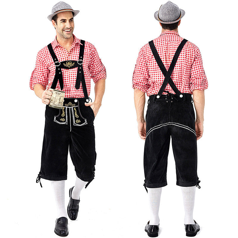 Men's German Traditional Bavarian Oktoberfest Lederhosen Guy Costume Full Set With Hat