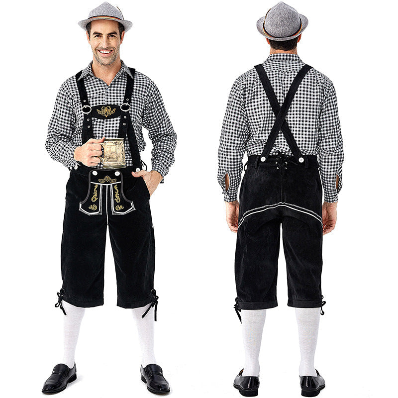 Men's German Traditional Bavarian Oktoberfest Lederhosen Guy Costume Full Set With Hat