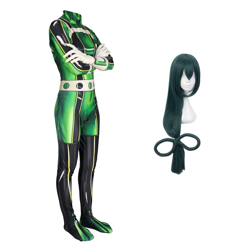 Tsuyu Asui Hero Costume Zentai+Wigs Froppy Fighting Suit Cosplay Costume With Wigs Set