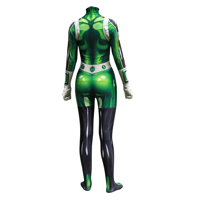 Tsuyu Asui Hero Costume Zentai+Wigs Froppy Fighting Suit Cosplay Costume With Wigs Set