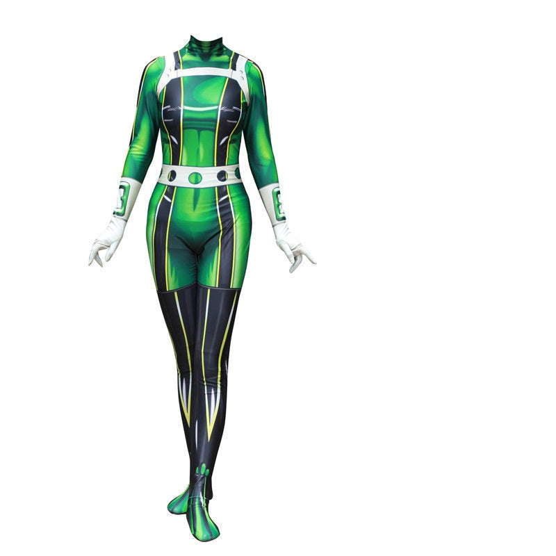 Tsuyu Asui Hero Costume +Wigs+Shoes Froppy  Fighting Suit Cosplay Costume Full Set For Adults and Kids
