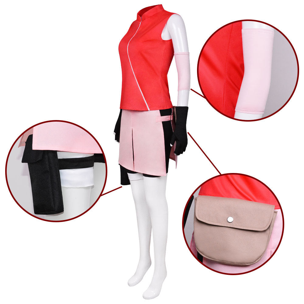 Anime Haruno Sakura 2nd Generation Cosplay Costume Full Set With Props and Wigs