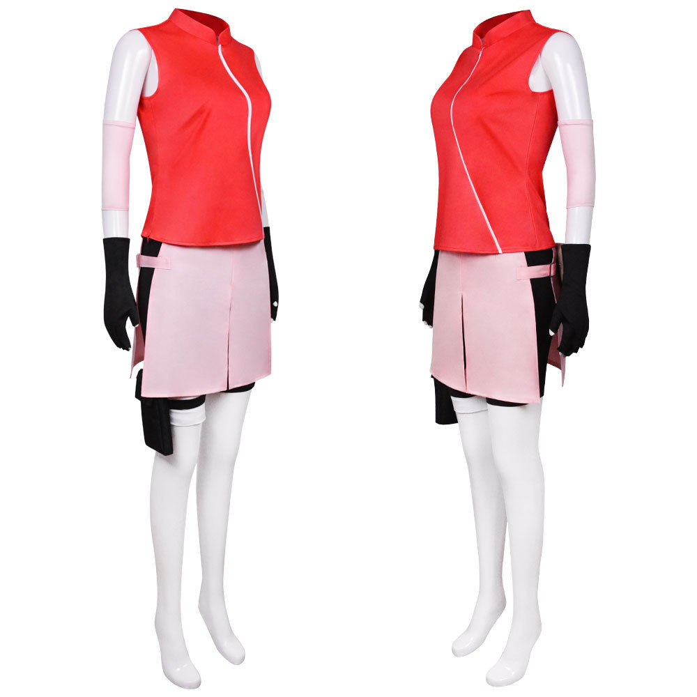 HarunoSakura Costume +Wigs+Shoes +Props Whole Halloween Cosplay Outfit Set