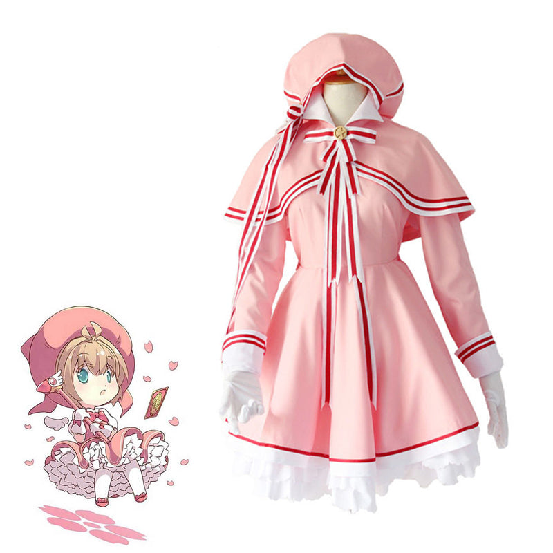 Cardcaptor Sakura: Clear Card Sakura Kinomoto Pink Ribbon Dress Costume Halloween Cosplay Outfit