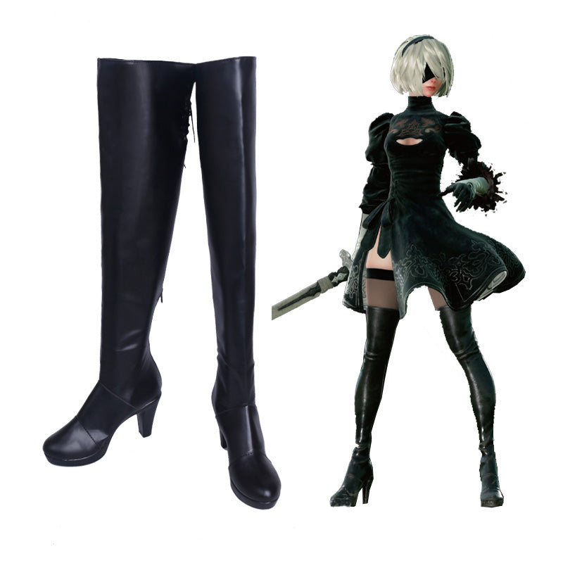 Nier: Automata YoRHa No.2 Type B 2B Whole Set Cosplay Costume Dress With Wigs and Cosplay Boots