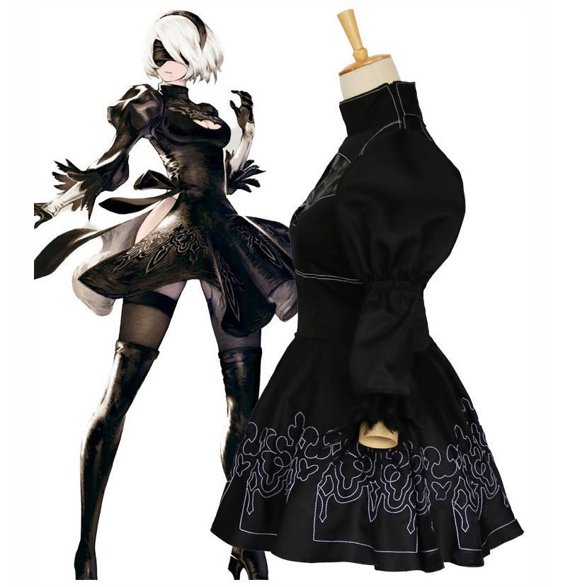 Nier: Automata YoRHa No.2 Type B 2B Whole Set Cosplay Costume Dress With Wigs and Cosplay Boots