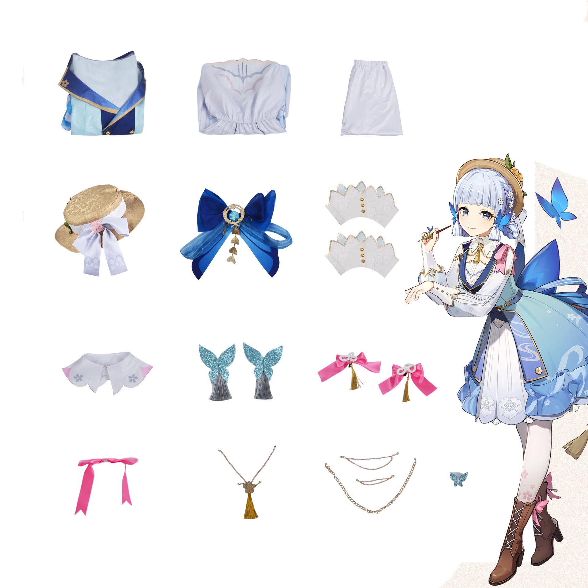 Genshin Impact Cosplay Kamisato Ayaka Skin Springbloom Missive Cosplay Costume With Wigs Set